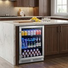 Yeego 24  Beverage Refrigerator Cooler  180 Cans With Glass Door shelves lights