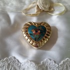 Beautiful Vintage Gift Heart Cloisonne Trinket Pill Box Blue Gold Toned