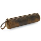 Handmade Cowhide Leather Pen Pouch Zipper Pencil Toiletry Work Travel Bag Case
