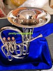 Baritone Horn Of Pure Brass Metal In Silver Chrome Polish cushion Box  Free Ship