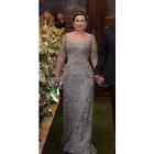 Illusion Neck Long Sleeve Mother Of The Bride Dress Lace Appliques Beads Elegant
