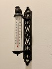 Vintage Cast Iron Bird Motif Outdoor Thermometer  Antique Style  Black  10 5 In