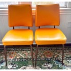 Pair Of Fabulous Orange Mcm Mid-century Vintage 1970 s Vinyl Chairs W Metal Legs
