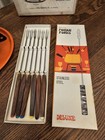 Vintage Orange Fondue Pot Set Wood Handle W 6 Forks W box Aluminum Fred Roberts