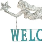 35    Mermaid Welcome Sign Hanging Chains Beach Coastal Decor Metal Wall Art