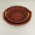 Vtg Woven Wicker Nesting Baskets Set Of 2 Oval Brown Decorative Trays Handles