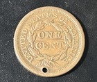 1853 Liberty Head Braided Hair Copper Large One Cent 1c Us Mint Holed Coin