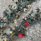 Vtg Mid Century Plastic Dk Green Gold Holly Berry Flower Christmas Garland 17 Ft