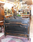 French Antique Painted Black Carved Walnut Henry Ii Queen Size Bed
