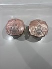 Vintage  Art Deco Vanity Powder Jars Amber Glass Bases With Celluloid Lids 
