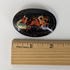 Vintage Soviet Russian Hand Painted Troika Black Lacquer Brooch