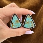 Vintage Sterling Silver Southwestern Turquoise Stud Earrings Signed 13 89g