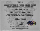 2019-s  1 Proof American Silver Eagle W  Coa Pcgs Pr 70 Dcam