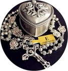 Handmade Silver Rose Beads Catholic 5 Decade Rosary Case Cross Gift Box Italy Cr