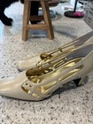 Vtg Coup D   etat Beige Square Toe Patent Leather Cut-out Pump Slip On Women   s 7