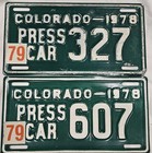 Rare 1978 Colorado Press Car License Plates  2  607   327