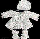 New Hand Made 4 Piece Baby Set Blanket Bonnet Booties Sweater Christening Afghan