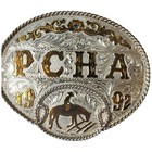 Vintage 1992 Broken Horn Silver Overlay Pcqha Trophy Belt Buckle Western Riding