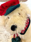 Vintage White Plush Dog Nick And Noel 1992  Hat  Collar  Jingle Bells Smoke Free