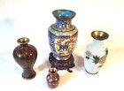 20th C  Cloisonn   Vase  Intricate Metalwork  Enamel Design W base  Plus 3 Others