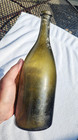 Early Large Green Pontiled Champagne Bottle With Sheared Top   Applied Ring Lip