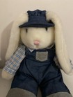 Vtg Dan Dee White Bunny Rabbit Plush Easter Spring Overalls Boy Girl 20    Set