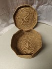 Hexagon Seagrass-woven Lidded Basket With Woven Pull-handle On Lid