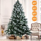 4 5 6 7ft Snow Flocked Artificial Christmas Tree Xmas Hinged Pine Cones Decor