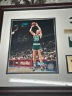 Larry Bird Signed Autographed Photo   Game Worn Jersey Piece   Wood Framed   Coa