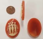 3 Vintage Dancing 3 Ladies Muses Graces 40x30mm  Oval Carnelian Resin Cameos 164