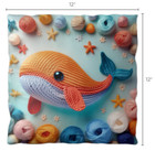 Nursery Kidsroom Throw Pillow Yarn Whale Cute 12x12  16x16  24x24  Polyester