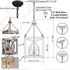 4-light Farmhouse Wood Chandelier Square Rustic Entryway Dining Pendant Fixture