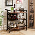Industrial 3-tier Bar Cart  Mobile Kitchen Serving Cart With Wine Rack And Gl   
