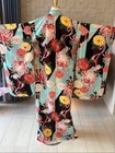 Junior Black Furisode Kimono Set With Chrysanthemum Pattern For Girls