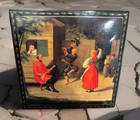 Fedoskino Russian Lacquer Box Townspeople Dancing Music Trinket Jewelry Box 4 5