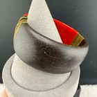 Vintage Bangle Bracelet Red Brown Wood Look Brass Hinge Chunky 7 5