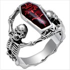 New Skeleton Coffin Vampire Skull Gothic Silver Biker Mens Ring