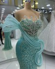 Mint Green Mermaid Evening Dresses Off Shoulder Lace Crystal Sequins Party Gowns