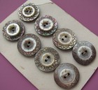 Antique Shell Buttons Engraved Etched Star Lot Of Eight Matching On Card