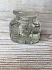 Vintage Glass Ink Well Rounded Square Octagon Container Jar Crosshatch Lid  chip