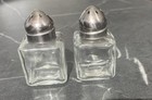 Vintage Glass Salt Pepper Shakers Set Clear Square Metal Lids 0 5 Oz Set Of 2