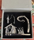 Vintage Jewelry Nativity Brooch Pins And Earrings Silver Tone