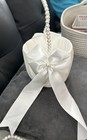 3 Wedding Ceremony Satin Flower Girl Baskets W  Satan Bows   Pearl Handle              