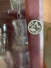 Jack Daniels Wooden Close Display Case 4 Square Glasses w Crystal Bottle Stopper
