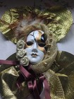 Vintage Albert E Price Ceramic Mardi Gras Mask Wall Hanging  Gold  14 
