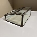 Antique Small Tin Slanted Decorative Glass Display Case Showcase