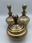 3 Vtg Bohemian Smoked Glass  w Gold   Blue Trim Dresser Vanity Perfume   Powder 