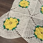 Vintage Crochet Yellow Rose Afghan Blanket 3d Floral Granny Square Throw 44x60