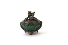 Vintage Tibetan Chinese Miniature Incense Burner Foo Fu Dog Stone   Metal