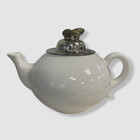  215 Valpeltro White Pewter Butterfly Lid Ceramic Teapot